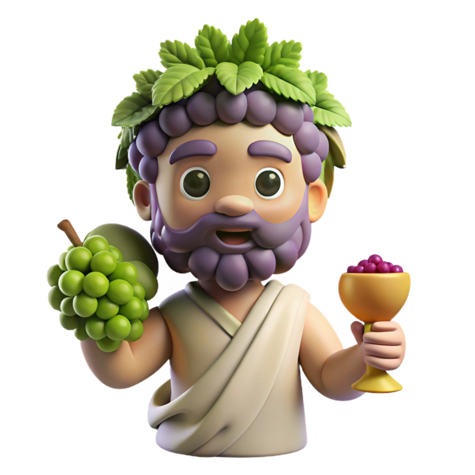serene timeless Dionysus, God of Wine, holding a grapevine NO BACKGROUND with Transparent Background. png
