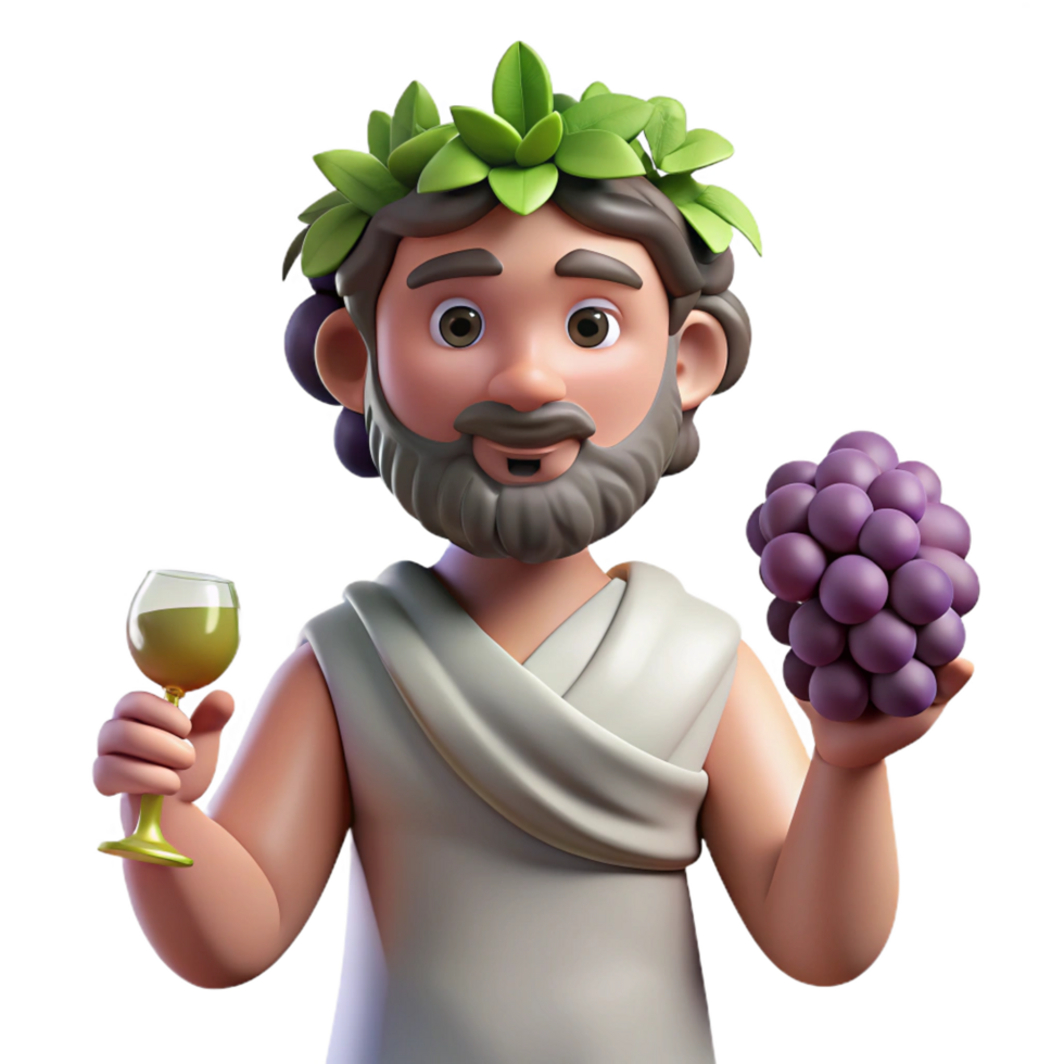 impressive victorian Dionysus, God of Wine, holding a grapevine NO BACKGROUND with Transparent Background. professional png