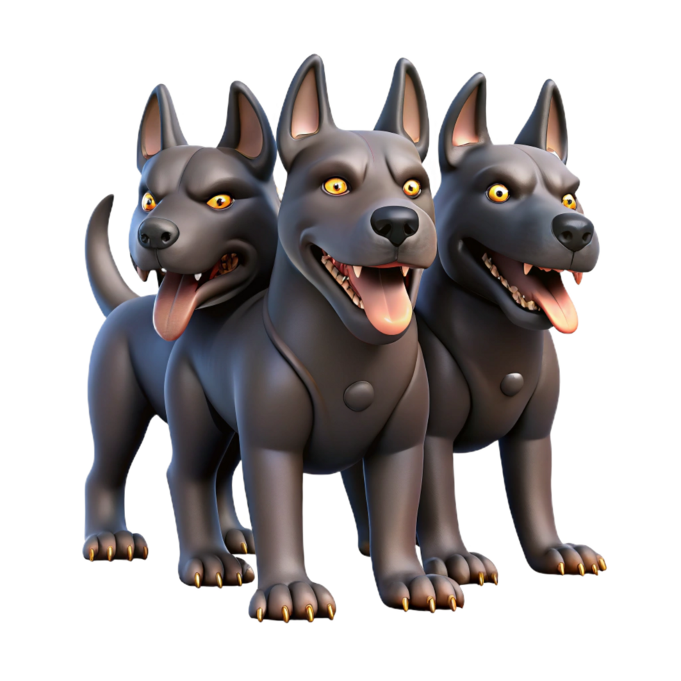 whimsical striking Cerberus, three-headed dog, guardian of the underworld NO BACKGROUND with Transparent Background. original png