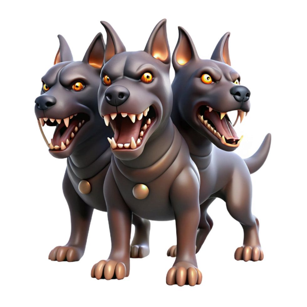 nostalgic fascinating Cerberus, three-headed dog, guardian of the underworld NO BACKGROUND with Transparent Background. perfect clarity png