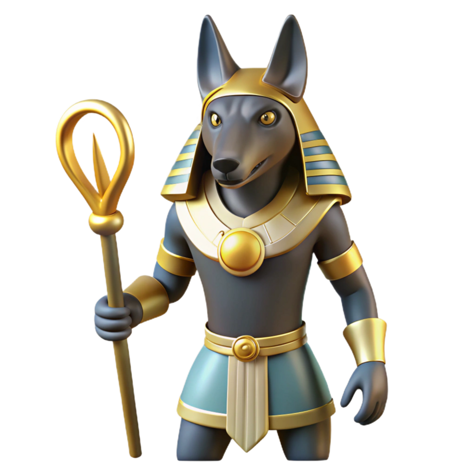 sumptuous tropical Anubis, Egyptian god of the dead, with a jackal head NO BACKGROUND with Transparent Background. impeccable png