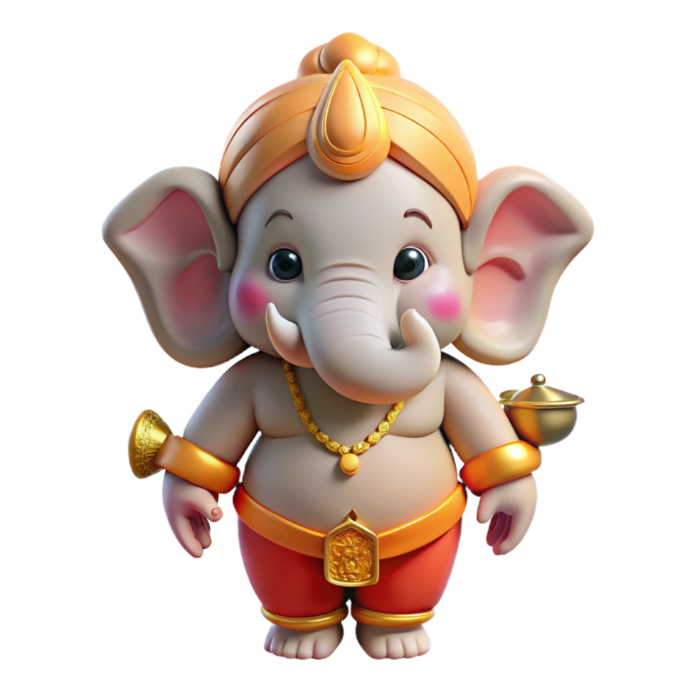 majestic sought-after Ganesha, Hindu god of wisdom and success with an elephant head NO BACKGROUND with Transparent Background. png