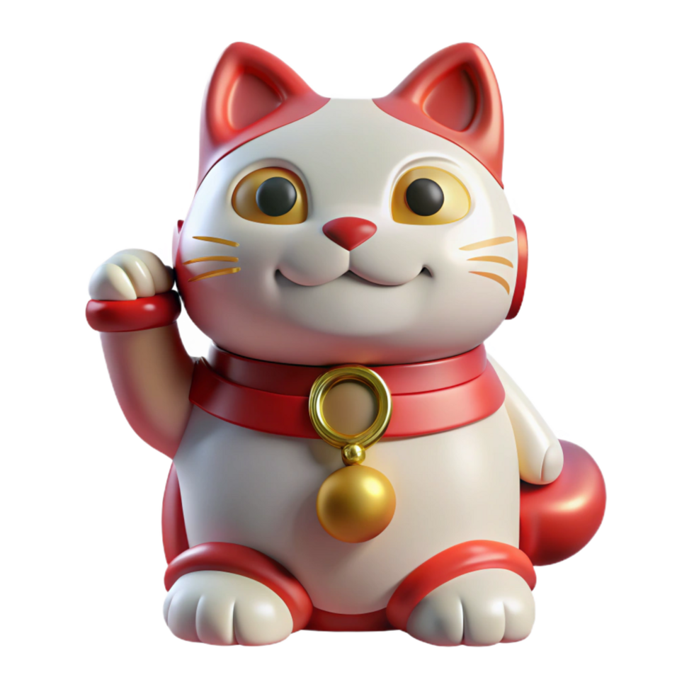 vibrant unforgettable Maneki-neko, Japanese beckoning cat figurine NO BACKGROUND with Transparent Background. png