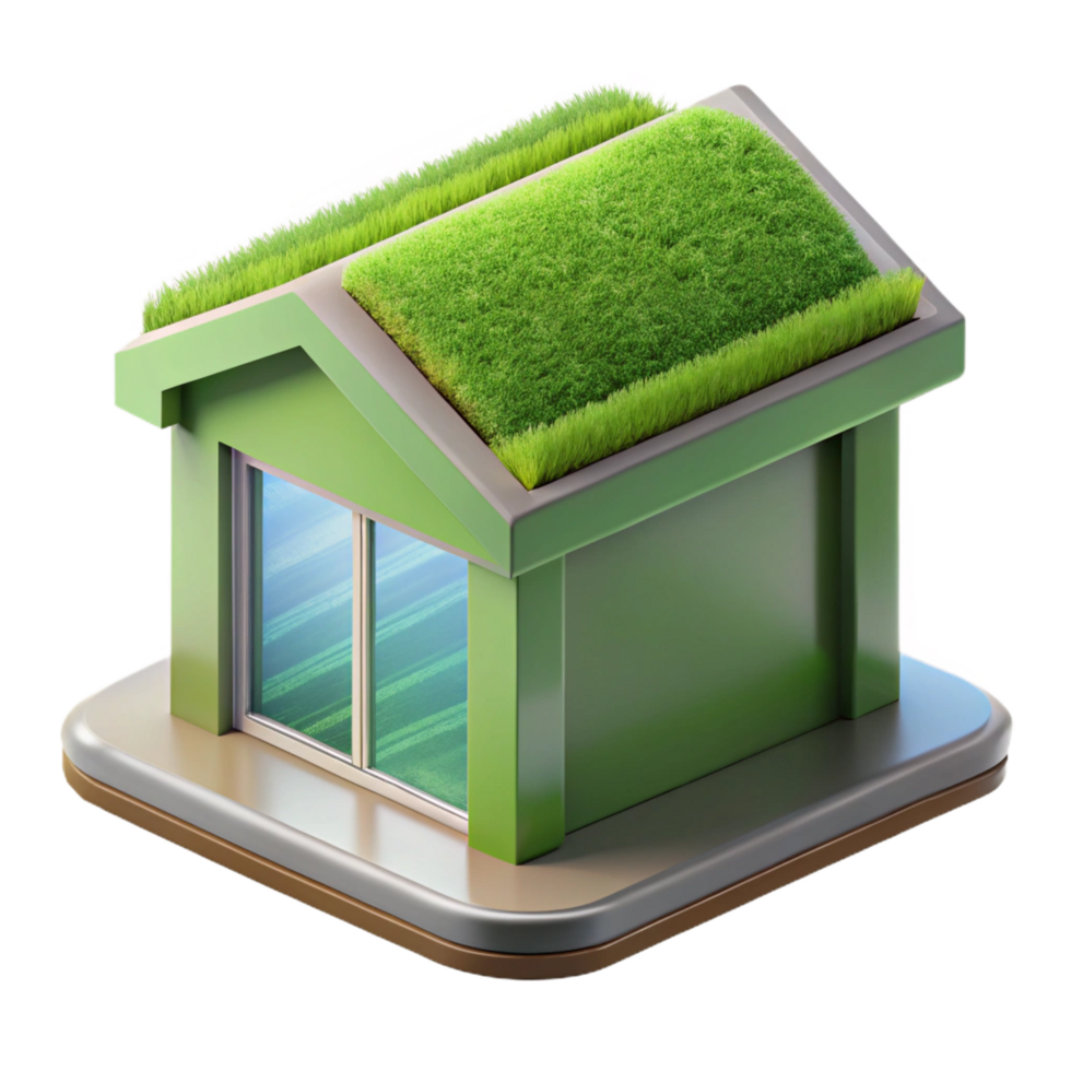 peaceful serene Sustainable green roof section, NO BACKGROUND with Transparent Background. artisan png