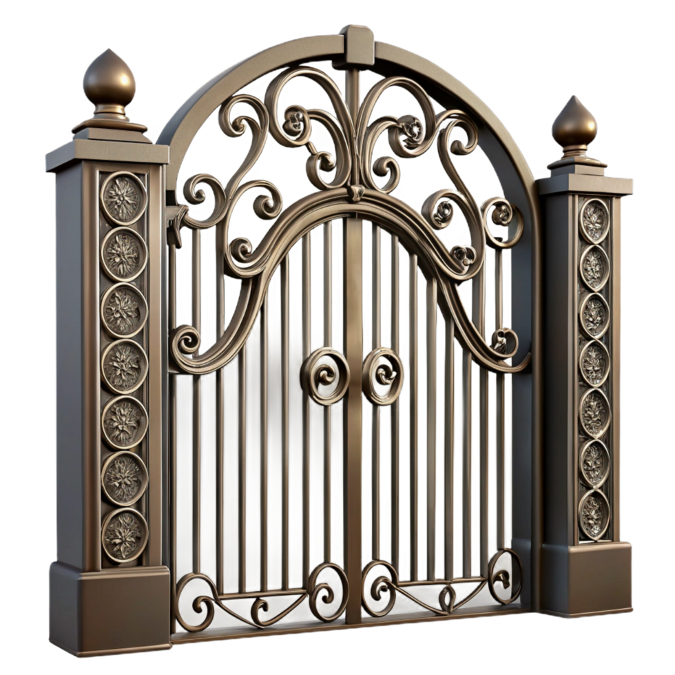 majestic whimsical coastal Intricate wrought iron gate detail, NO BACKGROUND with Transparent Background. studio quality png