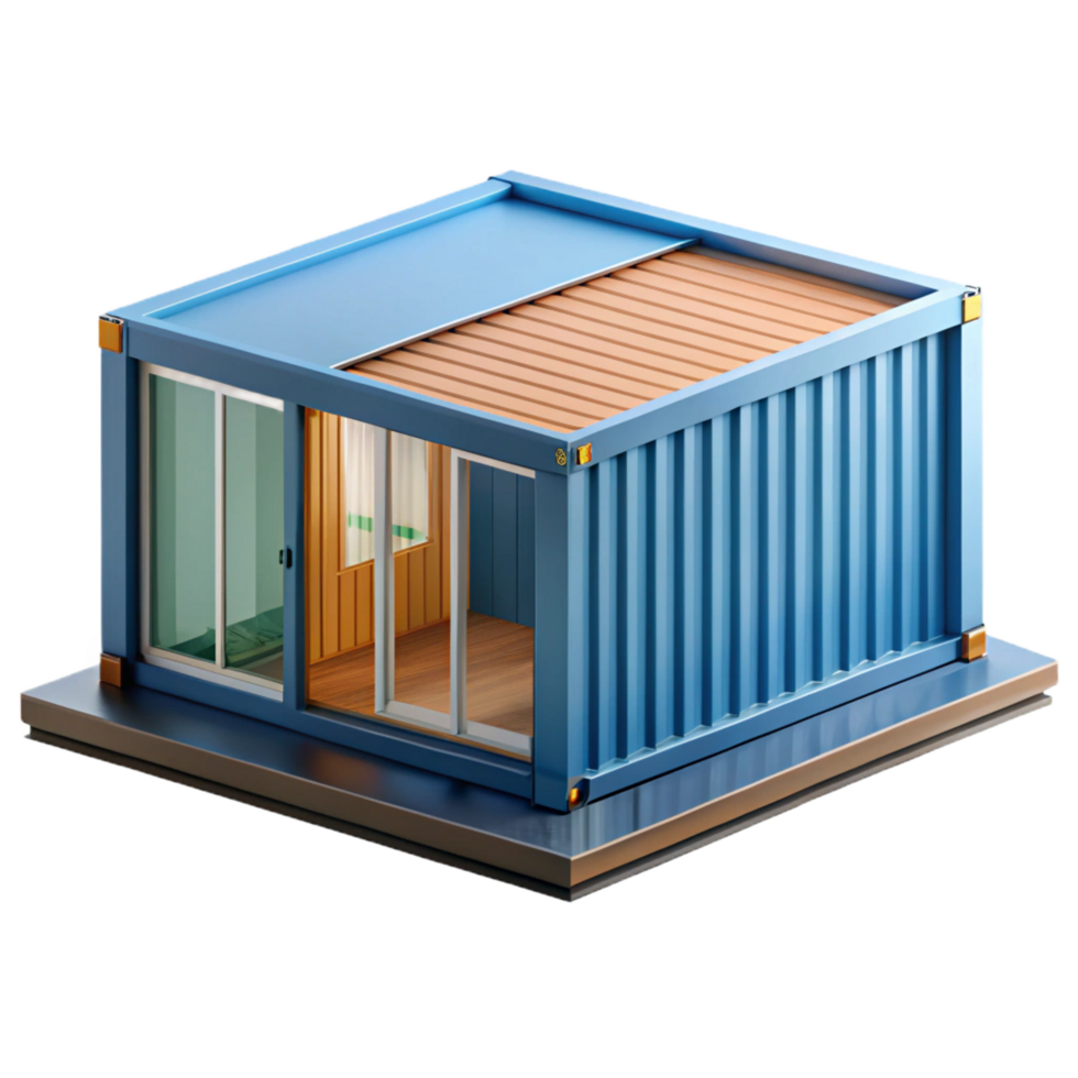 timeless retro Shipping container home module, NO BACKGROUND with Transparent Background. authentic png