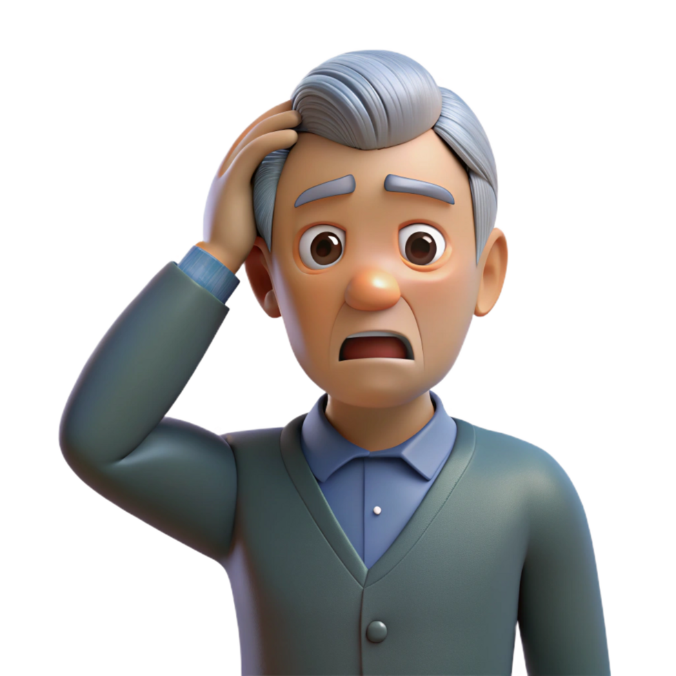 vibrant tranquil classic Confused senior man, scratching head, bewildered expression, NO BACKGROUND with Transparent Background. elite png
