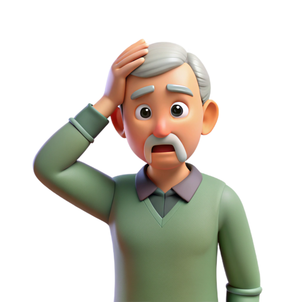 unparalleled rustic Confused senior man, scratching head, bewildered expression, NO BACKGROUND with Transparent Background. 4K png