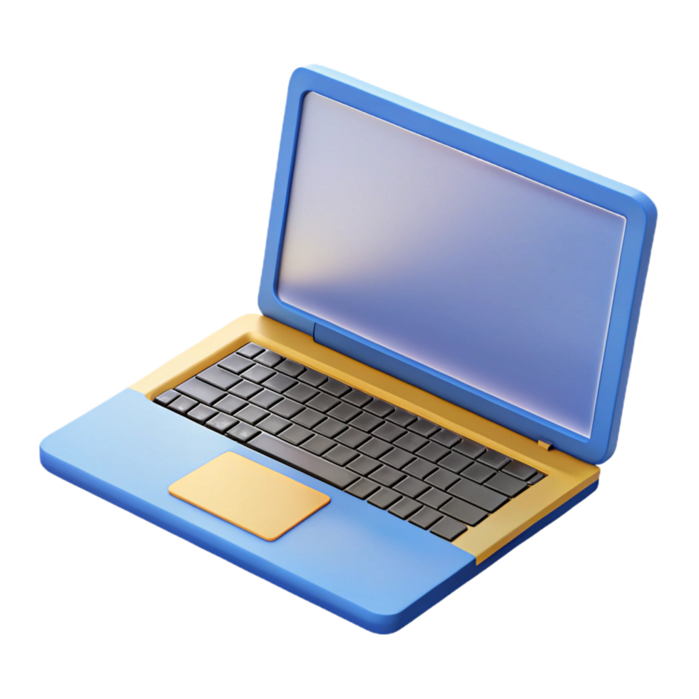 sumptuous mid-century Laptop computer, open, screen, NO BACKGROUND with Transparent Background. high quality png