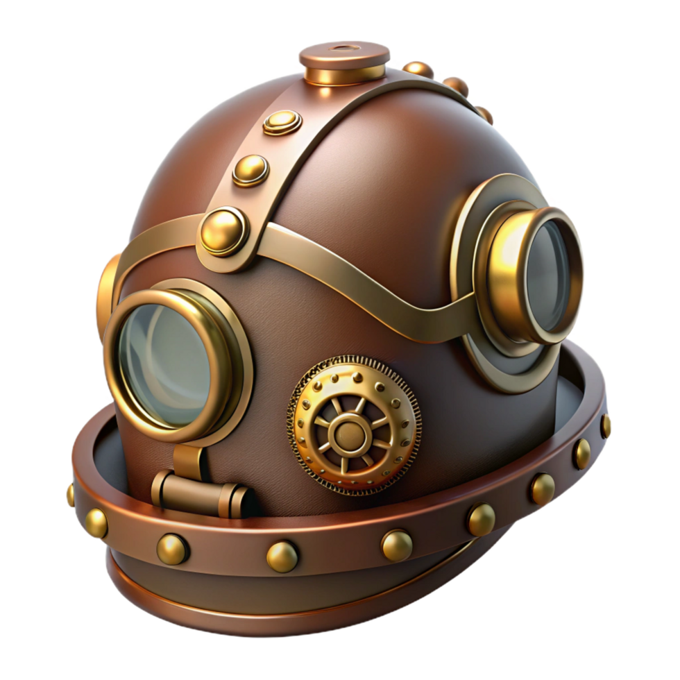 picturesque celebrated Steampunk helmet with a visor and intricate gear decorations. NO BACKGROUND with Transparent Background. png