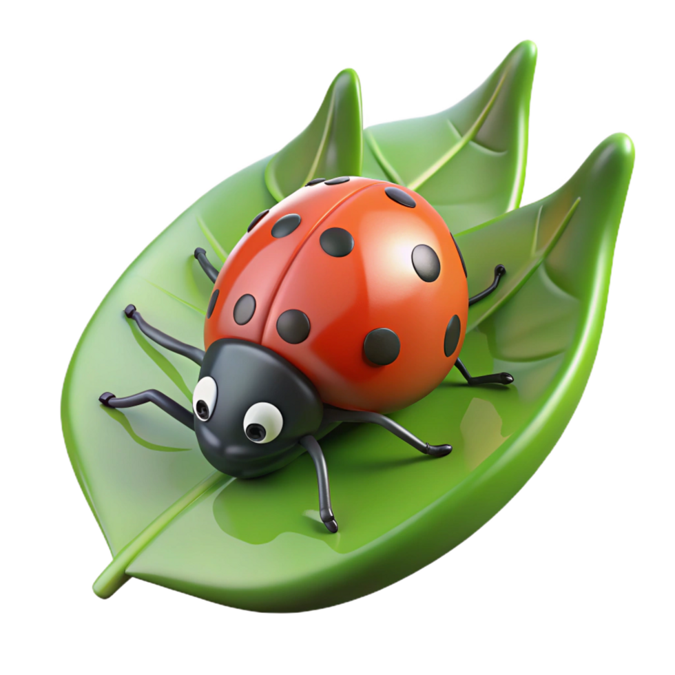 remarkable art deco Ladybug crawling on a leaf fragment NO BACKGROUND with Transparent Background. elite png