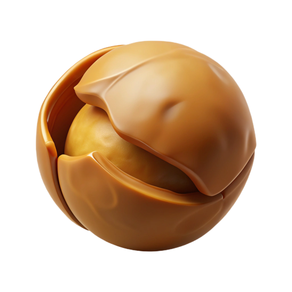 radiant intense art deco Macadamia nut, single, cracked. NO BACKGROUND with Transparent Background. high resolution png