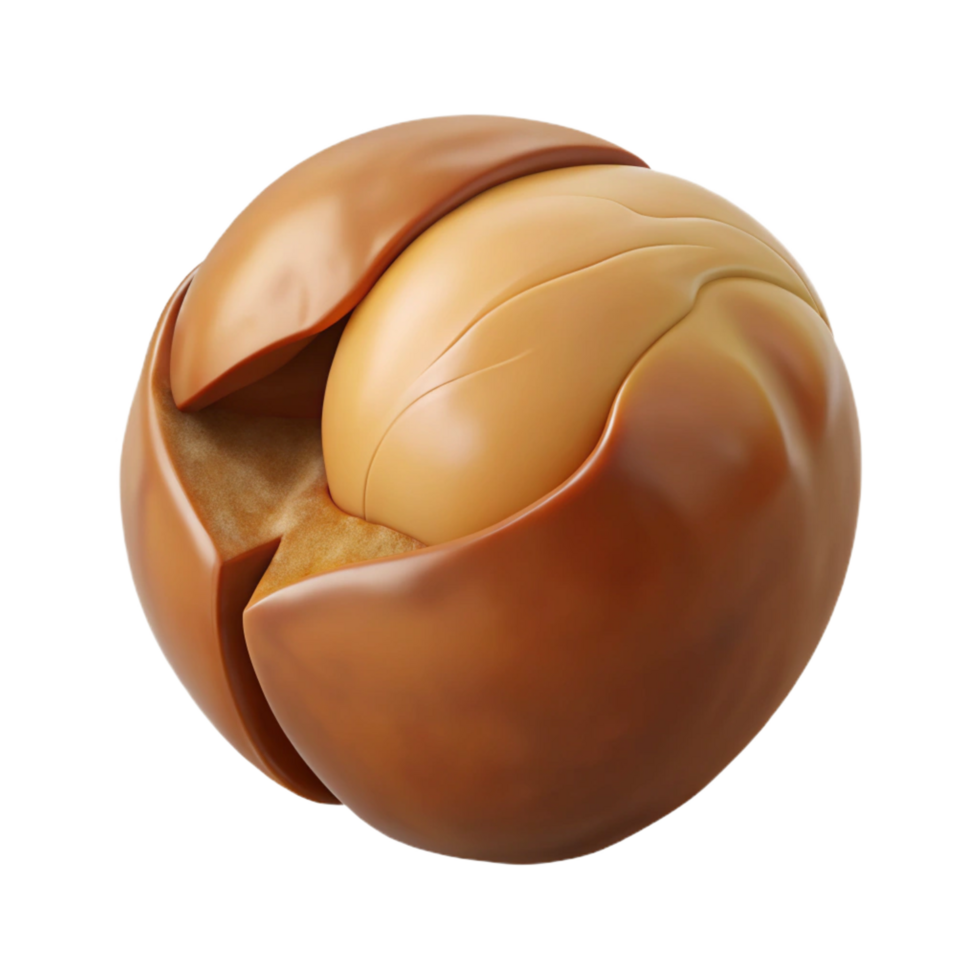 remarkable artistic Macadamia nut, single, cracked. NO BACKGROUND with Transparent Background. expertly shot png