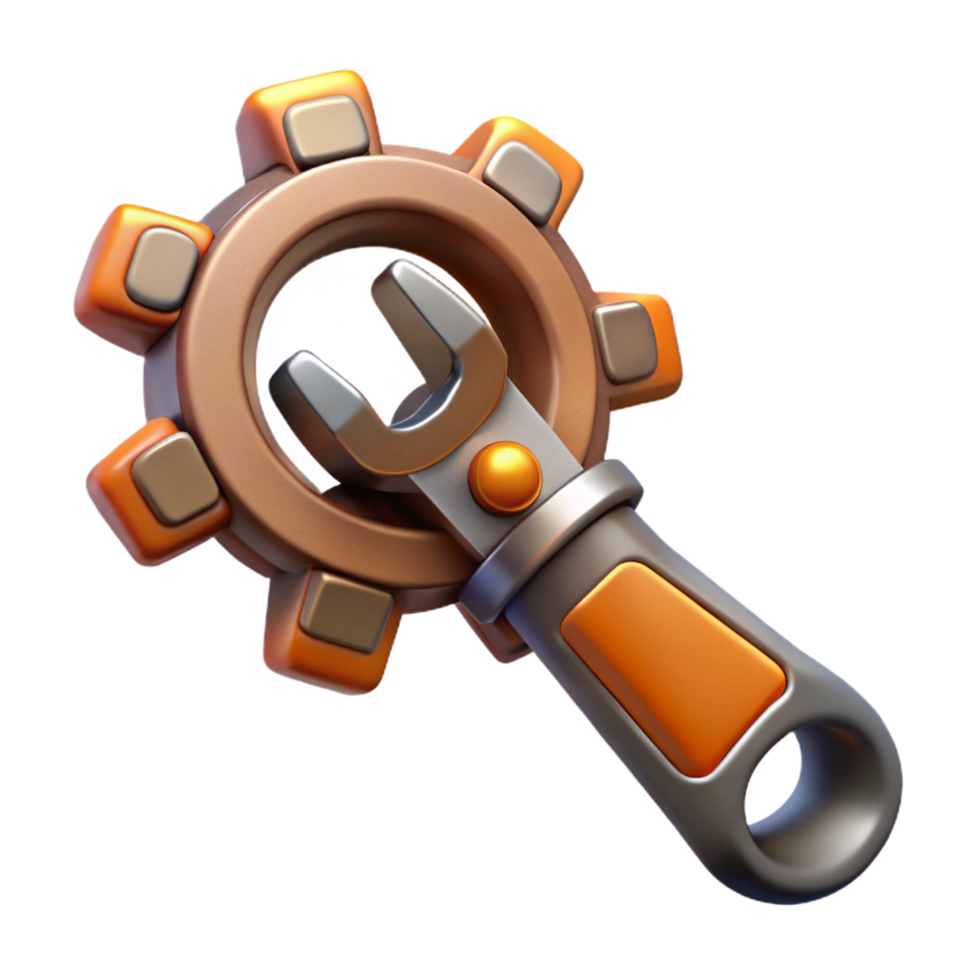 sumptuous bohemian Steampunk wrench with adjustable jaws and intricate gear mechanisms. NO BACKGROUND with Transparent Background. 8K png