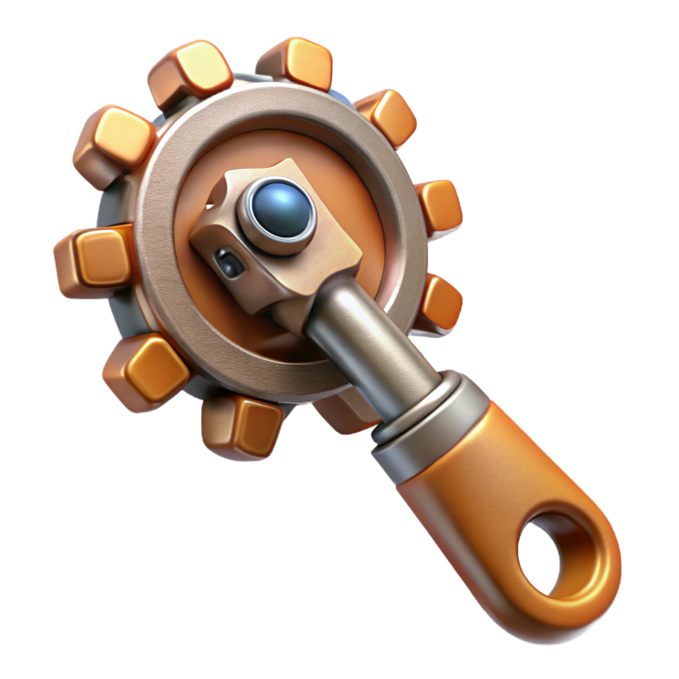 notable art deco Steampunk wrench with adjustable jaws and intricate gear mechanisms. NO BACKGROUND with Transparent Background. expertly shot png