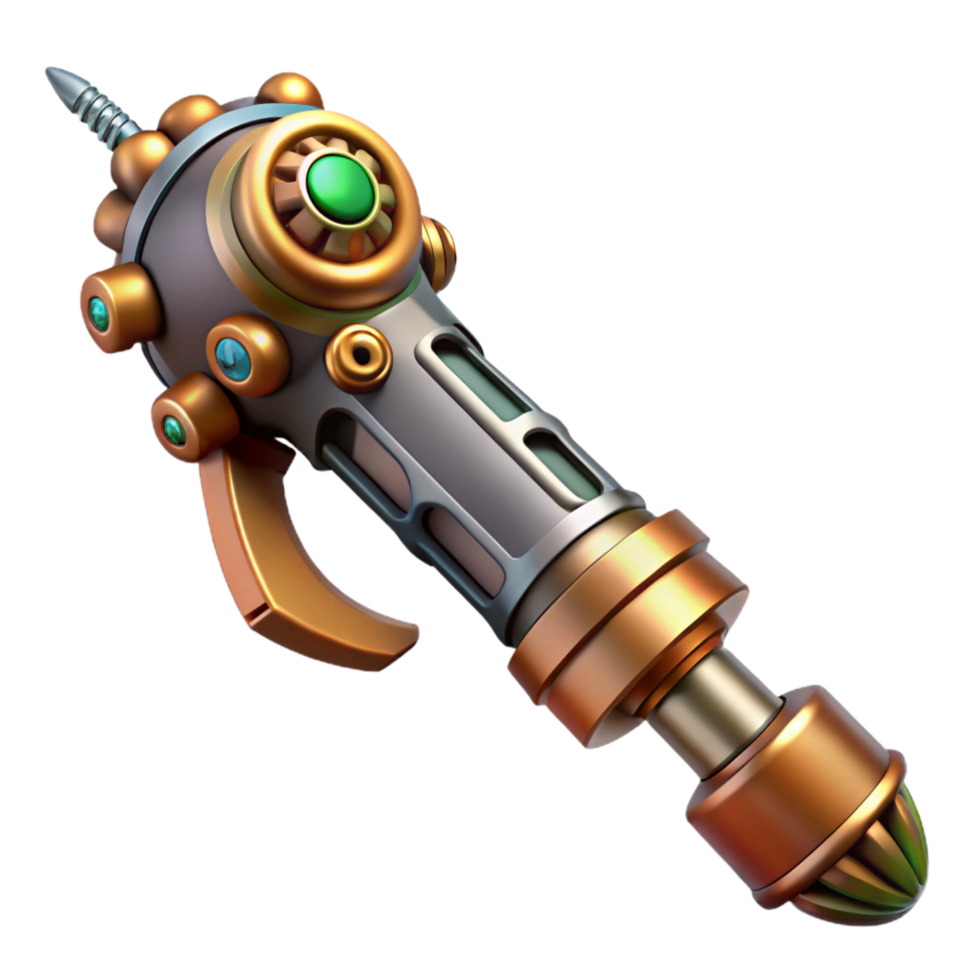 serene joyful avant-garde Steampunk screwdriver with an interchangeable bit and intricate handle. NO BACKGROUND with Transparent Background. fine detail png