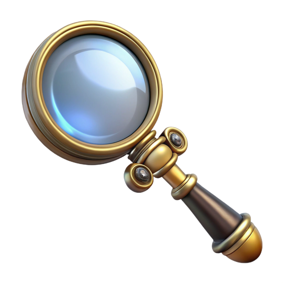 fascinating art deco Steampunk magnifying glass with an ornate handle and brass frame. NO BACKGROUND with Transparent Background. luxury png
