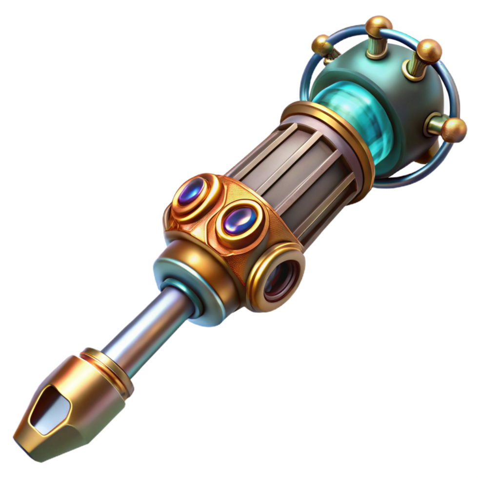 wonderful impressionist Steampunk screwdriver with an interchangeable bit and intricate handle. NO BACKGROUND with Transparent Background. fine detail png