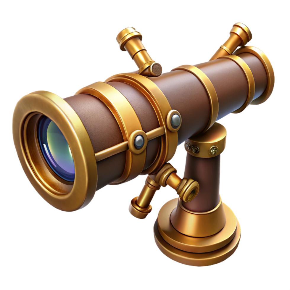 signature abstract Steampunk telescope with an extendable brass barrel and intricate lenses. NO BACKGROUND with Transparent Background. exclusive png