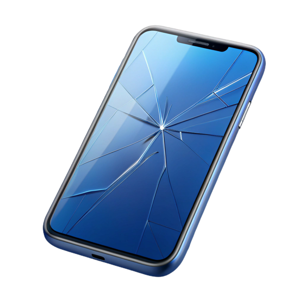 peaceful fascinating A modern smartphone with cracked screen. NO BACKGROUND with Transparent Background. exclusive png