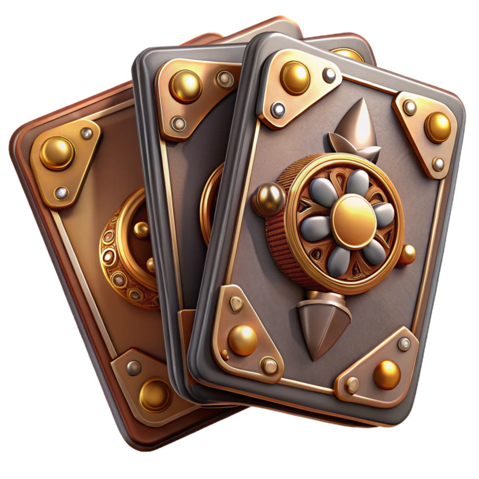 serene renaissance Steampunk playing cards with intricate designs and metallic accents. NO BACKGROUND with Transparent Background. elite png