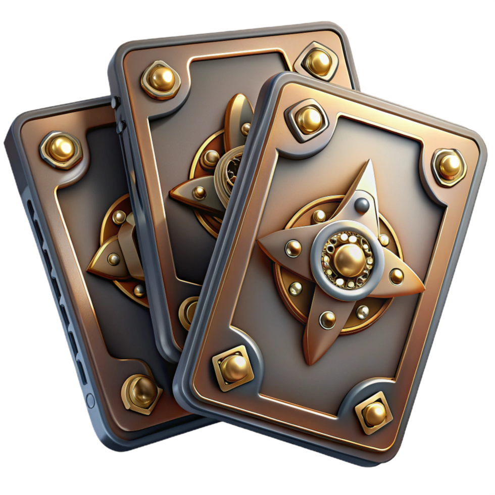 pristine modern Steampunk playing cards with intricate designs and metallic accents. NO BACKGROUND with Transparent Background. professional png