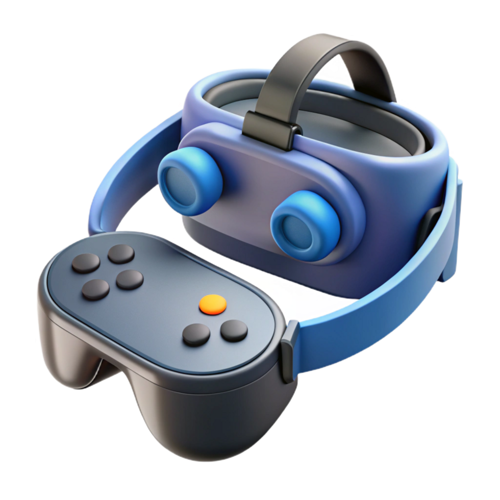 striking bohemian Virtual Reality headset with controllers. NO BACKGROUND with Transparent Background. studio quality png