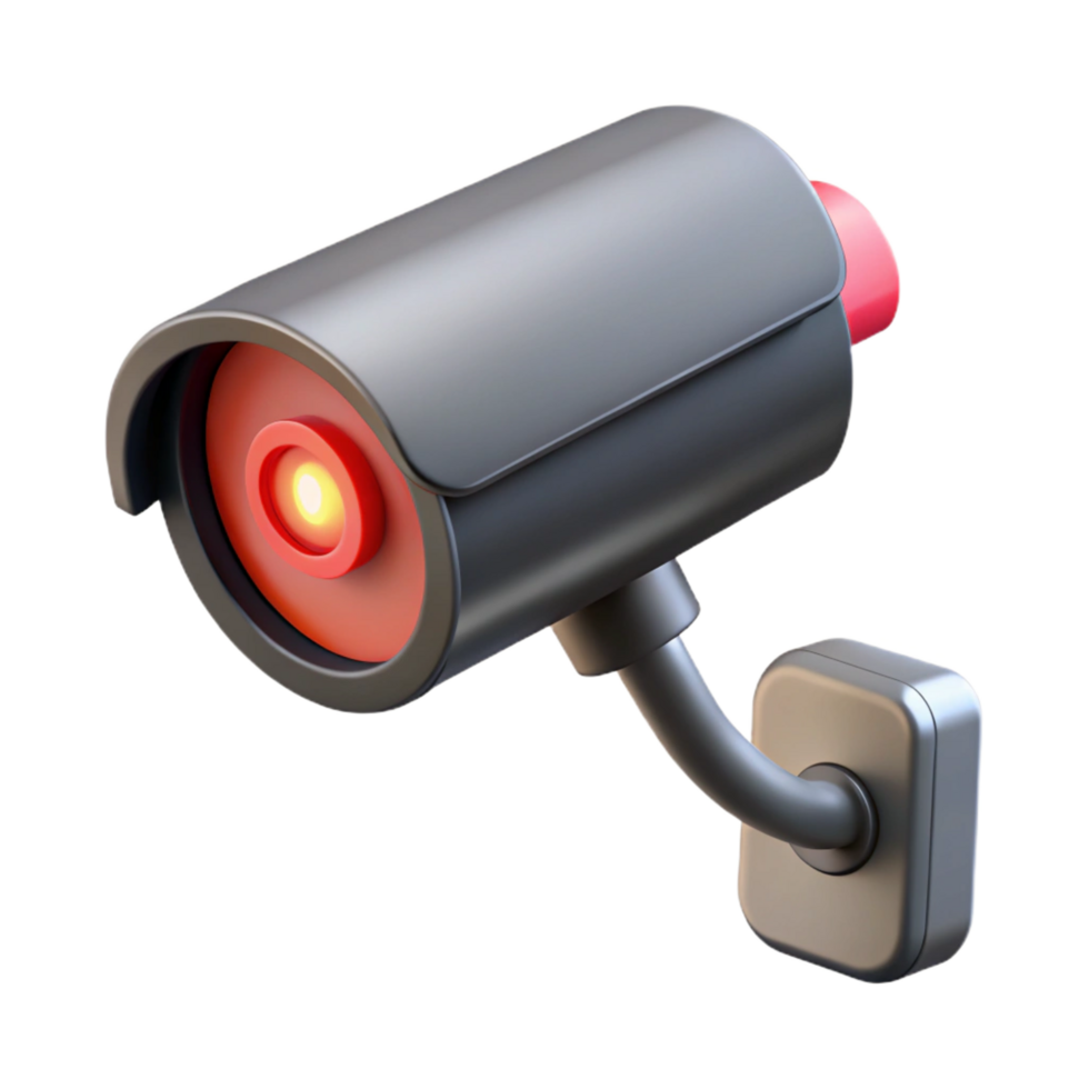 pristine geometric Security camera with blinking red light. NO BACKGROUND with Transparent Background. premium png