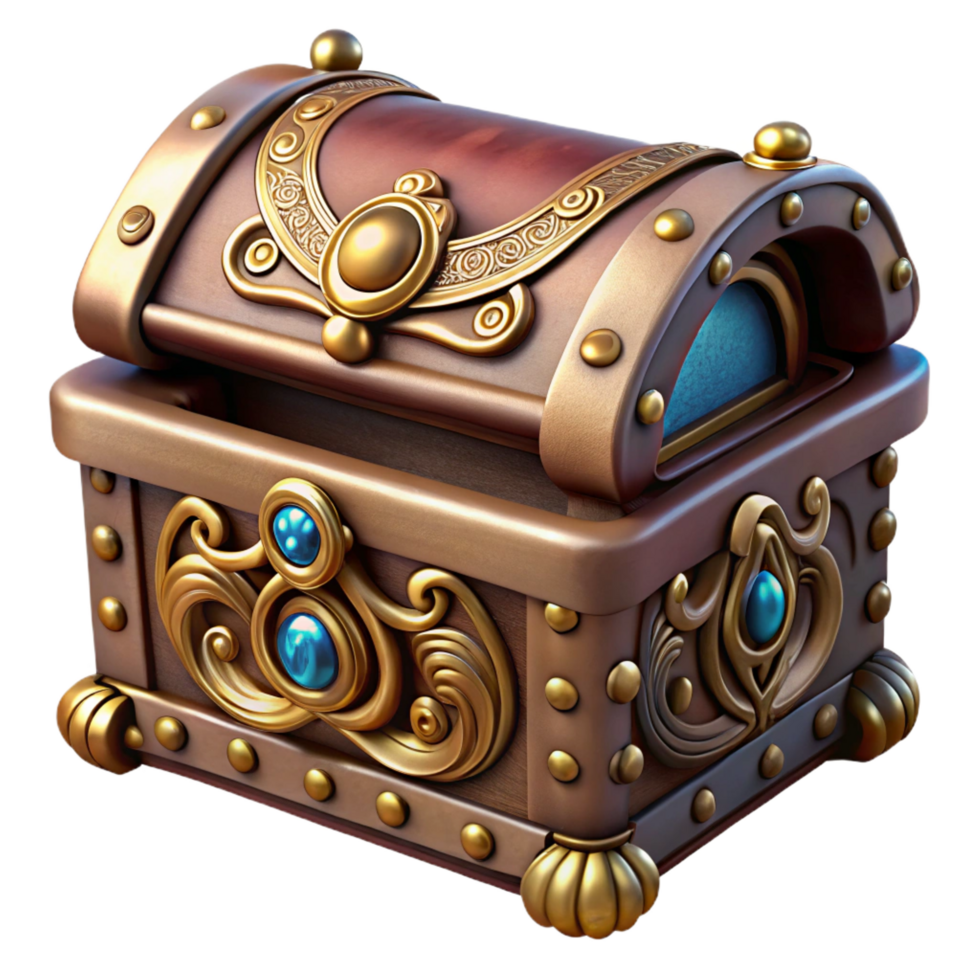 splendid renaissance Steampunk jewelry box with intricate carvings and a velvet lining. NO BACKGROUND with Transparent Background. high resolution png