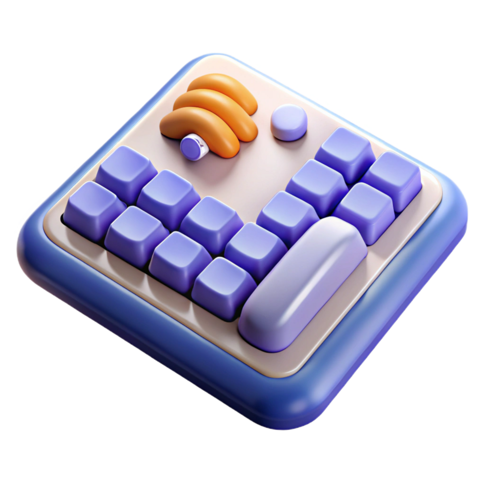 mesmerizing energetic retro Wireless keyboard with numeric keypad. NO BACKGROUND with Transparent Background. 8K png