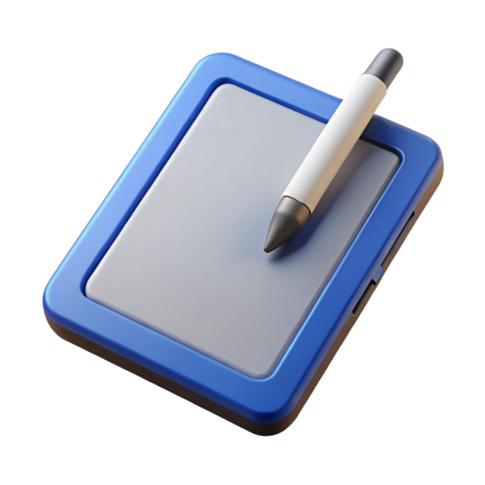 nostalgic impressive Tablet computer with stylus pen. NO BACKGROUND with Transparent Background. authentic png