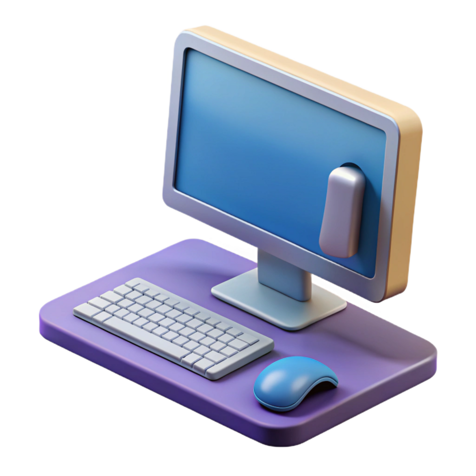 rare coastal Desktop computer with monitor, keyboard and mouse. NO BACKGROUND with Transparent Background. premium png