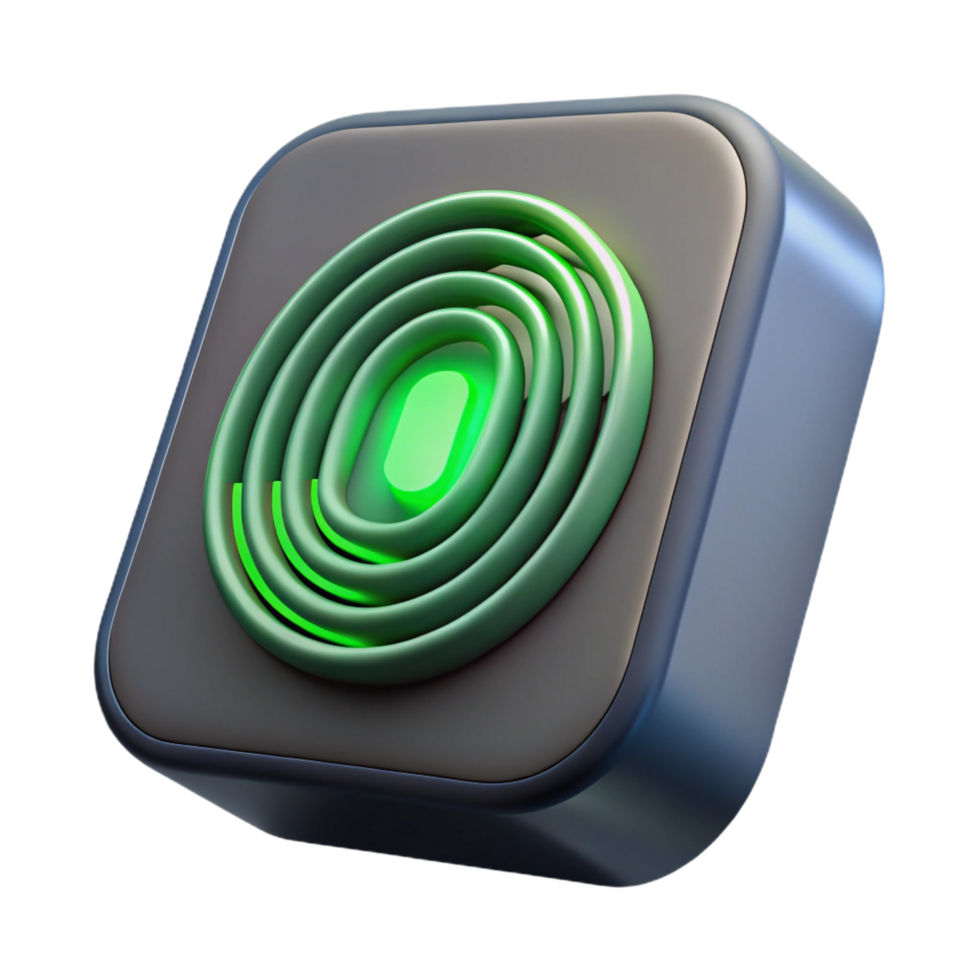 timeless classic Fingerprint scanner with glowing green light. NO BACKGROUND with Transparent Background. exclusive png