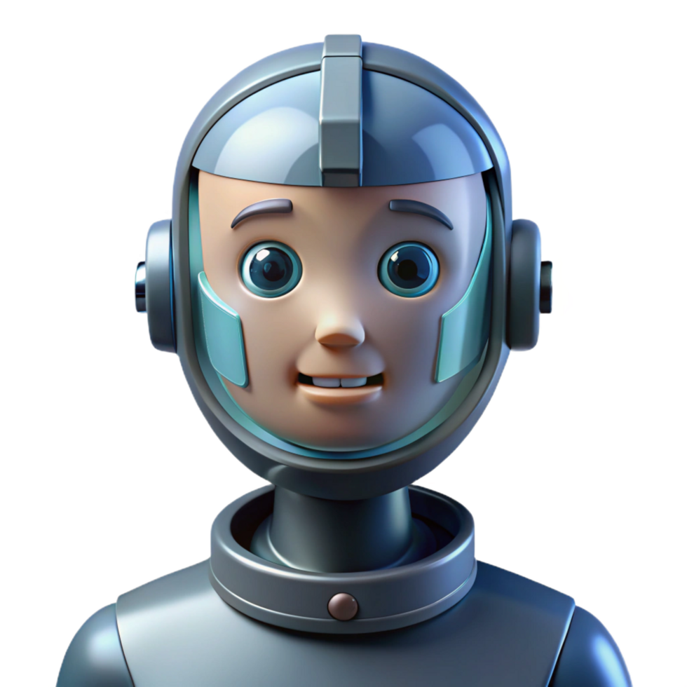 melancólico linda artificial inteligência robô cabeça. não fundo com transparente fundo. Alto resolução png