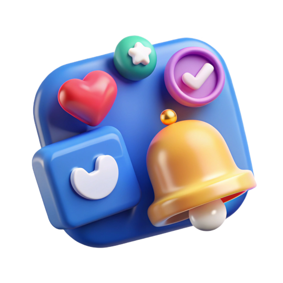 reflective extraordinary Social media icons with notifications. NO BACKGROUND with Transparent Background. museum quality png