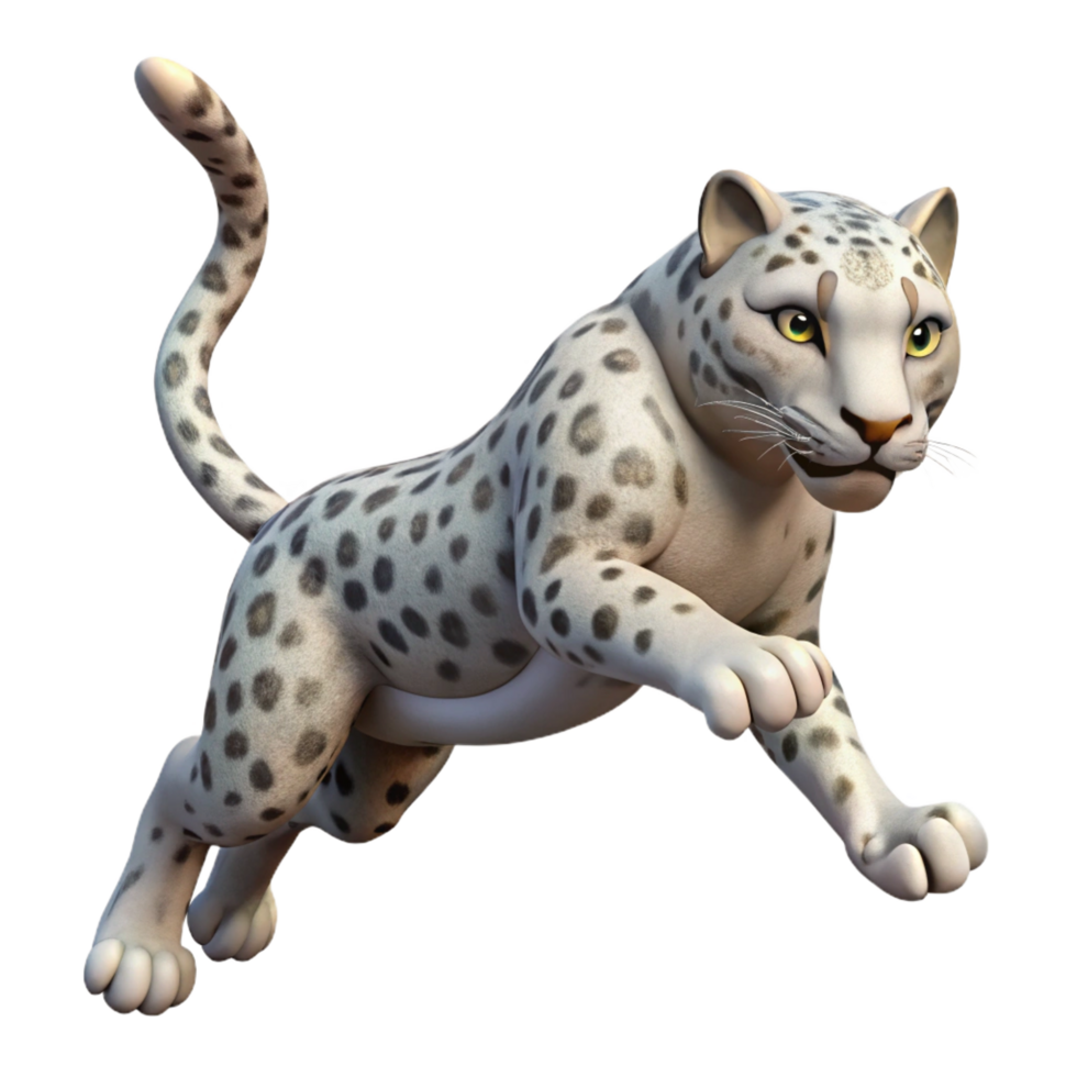 pristine signature A leaping Snow Leopard, mid-air, NO BACKGROUND with Transparent Background. png