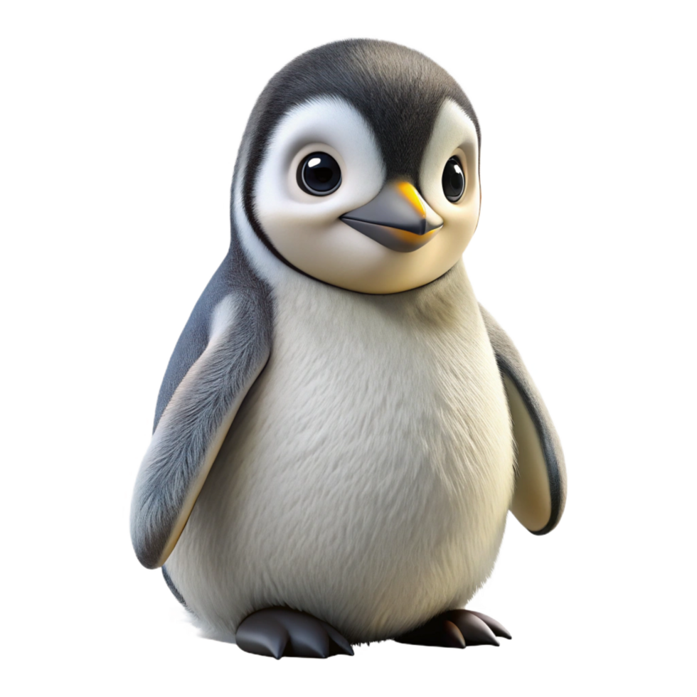 signature art deco A crawling Emperor Penguin chick, fluffy, NO BACKGROUND with Transparent Background. sharp png