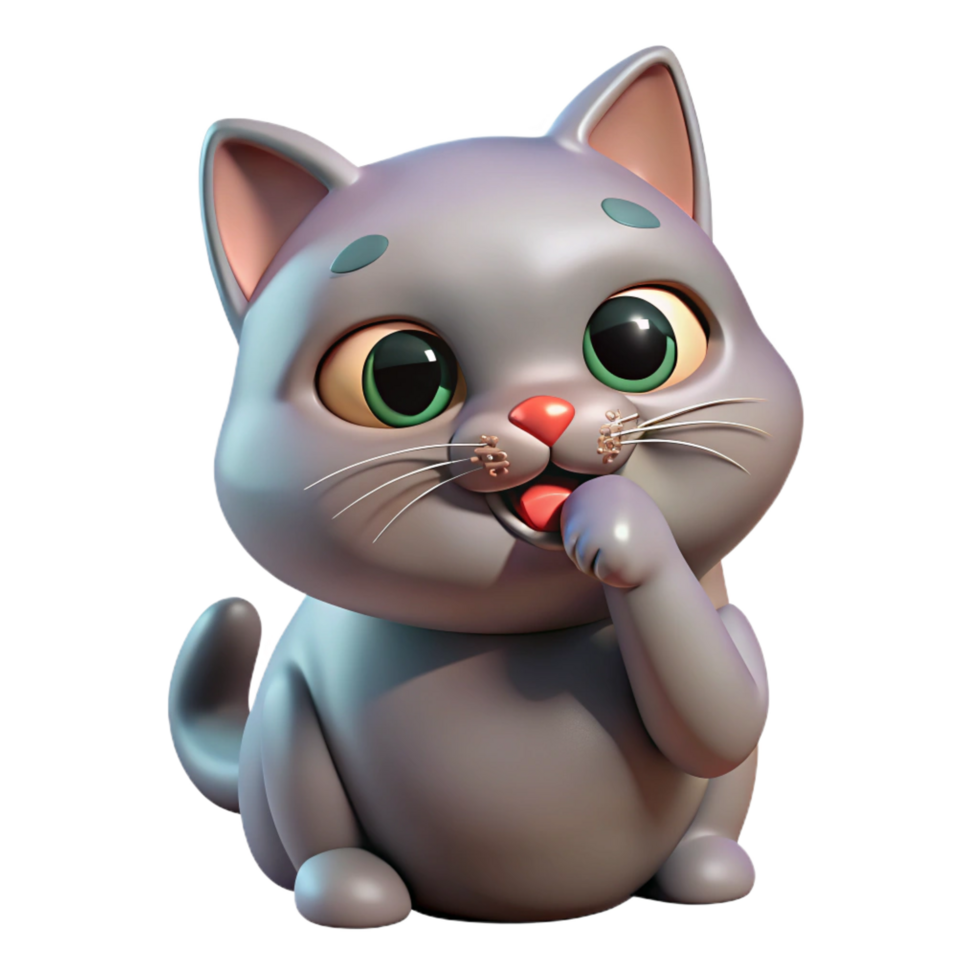 sought-after mid-century A grooming British Shorthair cat, licking paw, NO BACKGROUND with Transparent Background. precision png