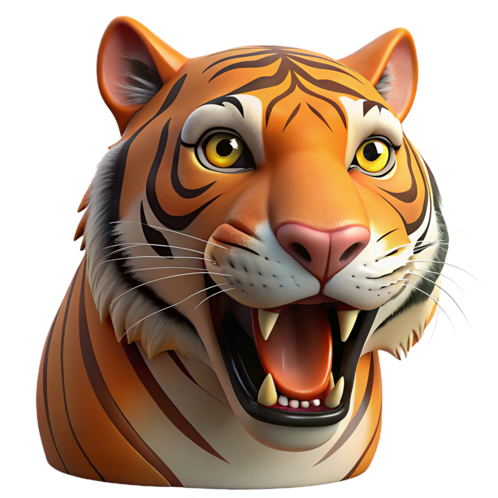 nostalgic spectacular A roaring Bengal tiger, head and shoulders, NO BACKGROUND with Transparent Background. flawless png