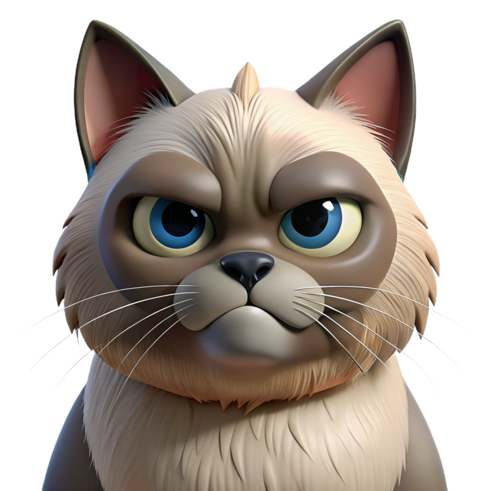 timeless traditional A grumpy Himalayan cat, face close-up, NO BACKGROUND with Transparent Background. elite png