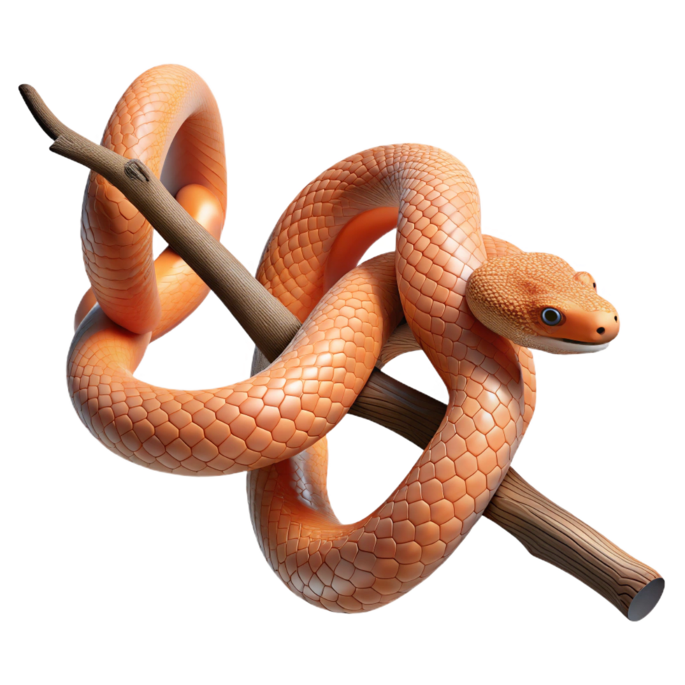 playful serene A slithering Corn Snake, wrapped around a branch branch removed, NO BACKGROUND with Transparent Background. 4K png