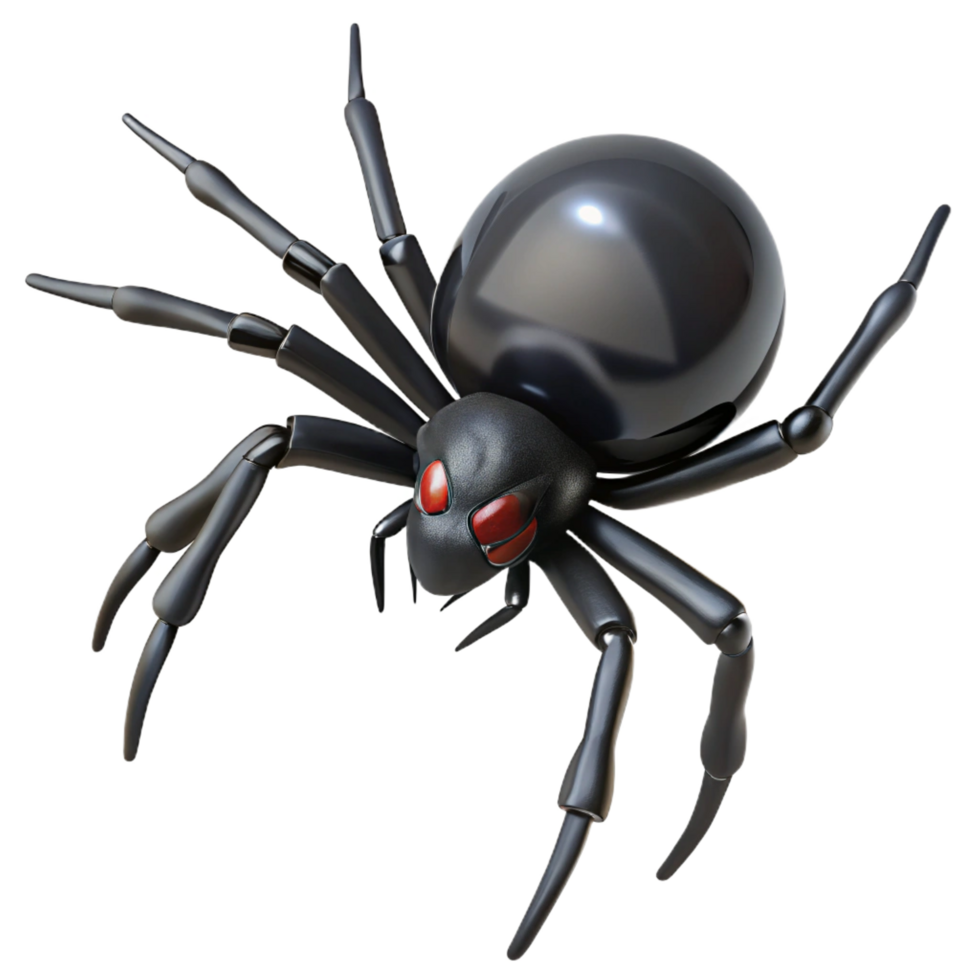 melancholic serene A close-up of a Black Widow spider, detailed legs, NO BACKGROUND with Transparent Background. top-tier png