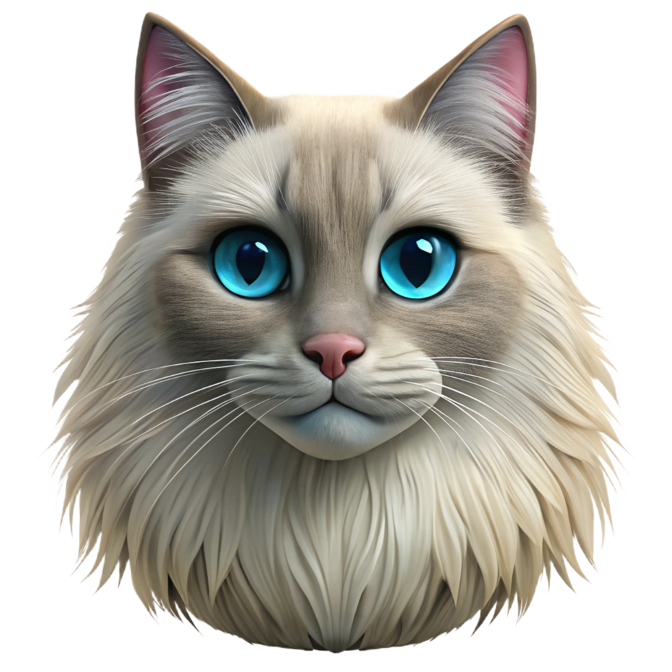 reflective glorious A portrait of a Ragdoll cat, long fur, NO BACKGROUND with Transparent Background. impeccable png
