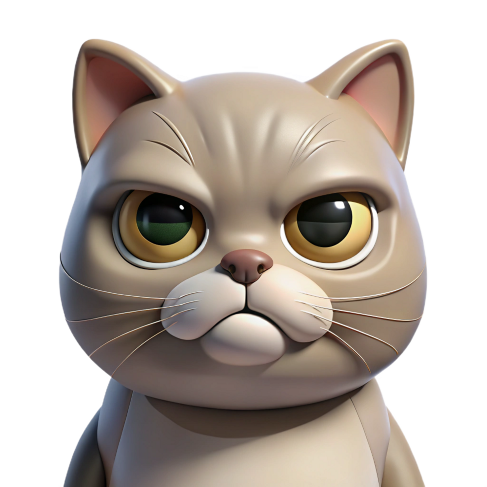 impressive surreal A grumpy Scottish Fold cat, face close-up, NO BACKGROUND with Transparent Background. expertly shot png