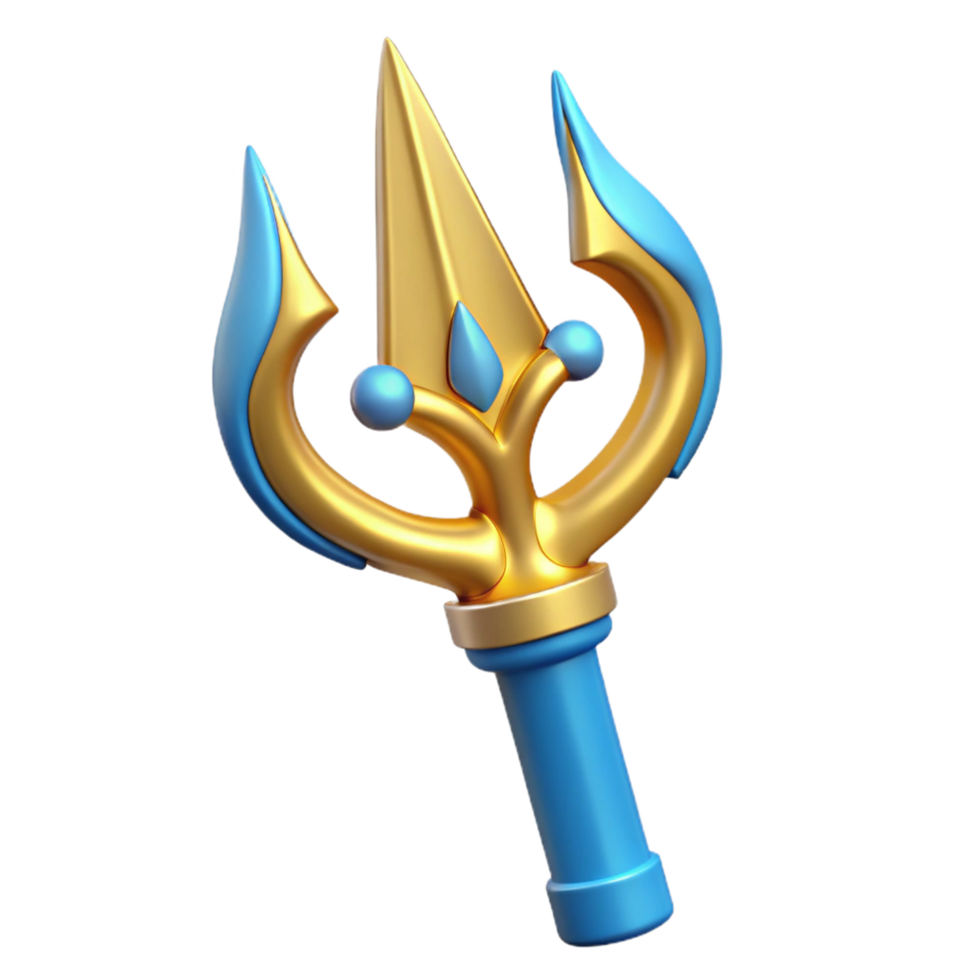 sumptuous distinctive Poseidon's Trident, ornate and powerful, NO BACKGROUND with Transparent Background. png