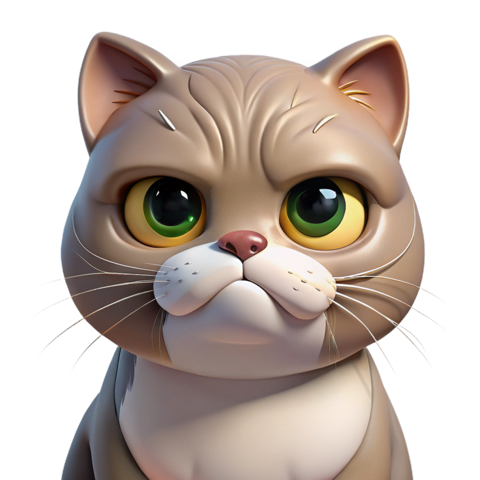 sumptuous nostalgic contemporary A grumpy Scottish Fold cat, face close-up, NO BACKGROUND with Transparent Background. top-tier png
