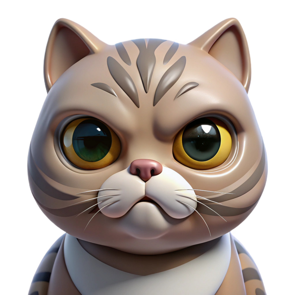 vibrant creative A grumpy Scottish Fold cat, face close-up, NO BACKGROUND with Transparent Background. museum quality png