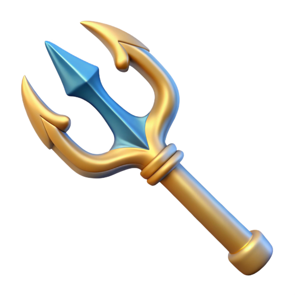 immaculate coastal Poseidon's Trident, ornate and powerful, NO BACKGROUND with Transparent Background. high resolution png