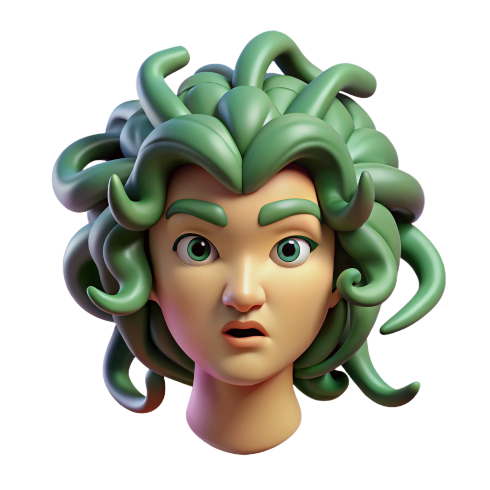 remarkable nordic Medusa head, serpentine hair, venomous gaze, NO BACKGROUND with Transparent Background. 8K png