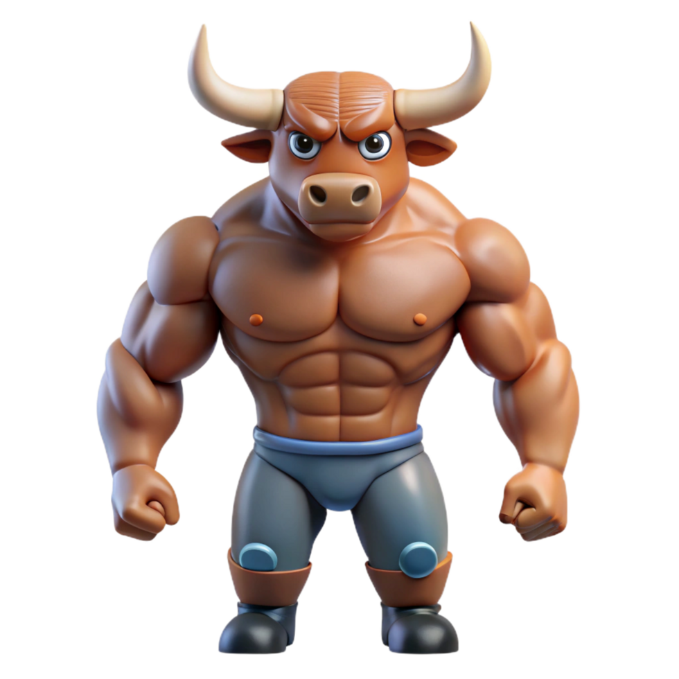 timeless contemporary Minotaur, bull-headed humanoid, muscular, NO BACKGROUND with Transparent Background. impeccable png